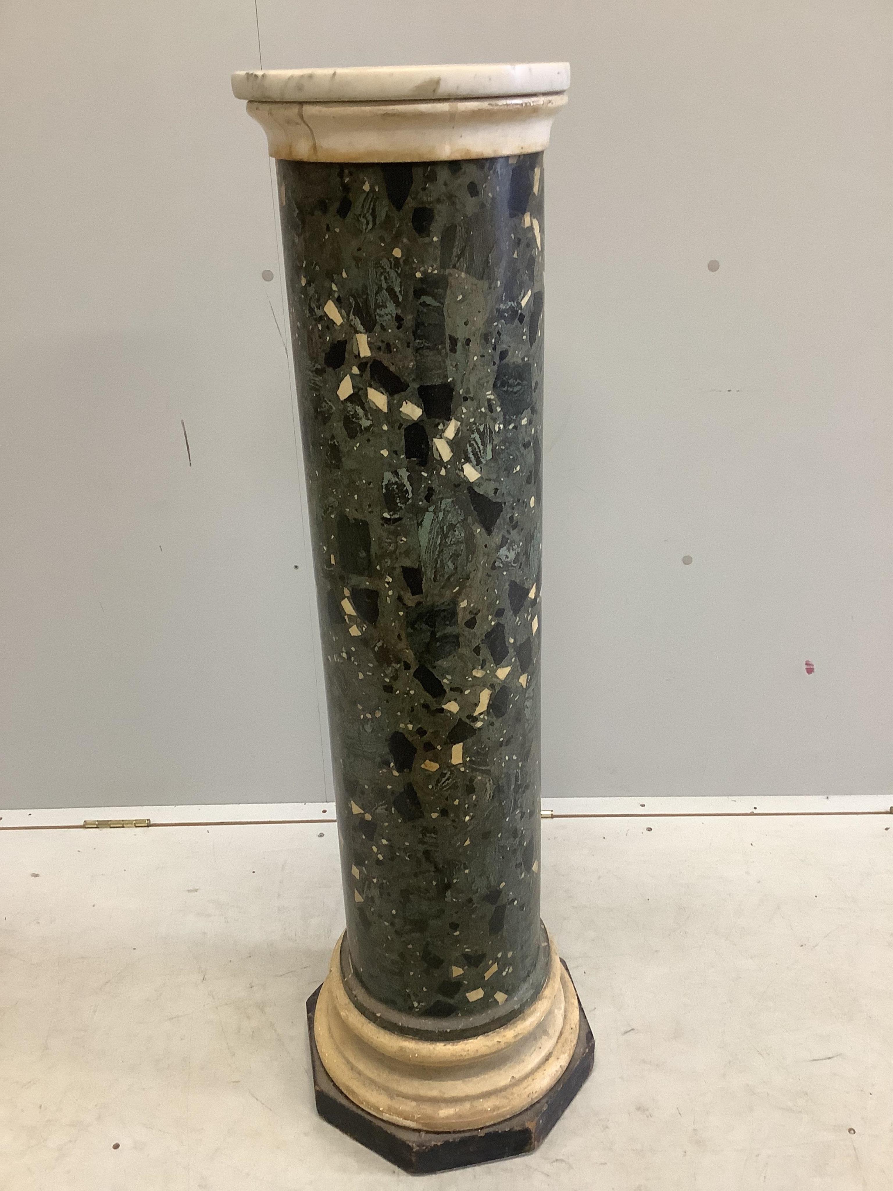 A 19th century marble top Scagliola pedestal, height 115cm. Condition - fair